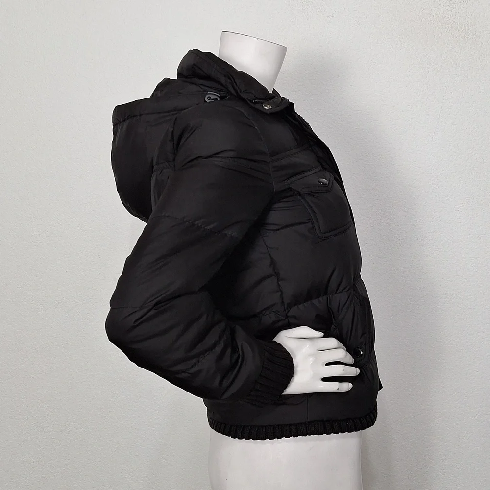 J. Crew Women's Black Down Feather Hooded Gorpcore Outdoor Puffer Jacket Size XS
